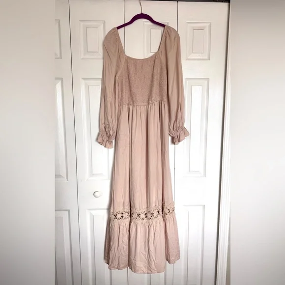 ZESICA Women's Long Sleeve Square Neck Smocked High Waist Flowy Maxi Dress - Picture 9 of 9